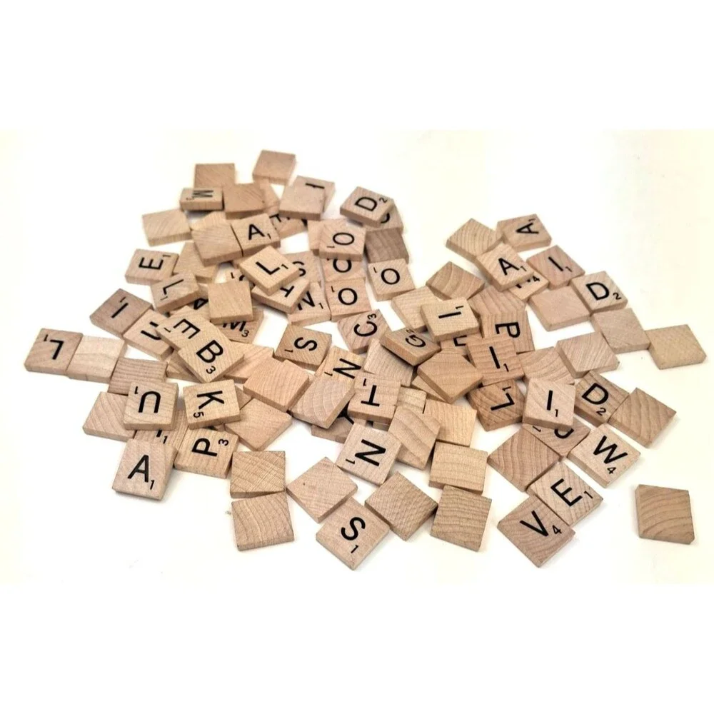 Lot of 100 Scrabble Wood Wooden Letter Alphabet Tile Complete Set